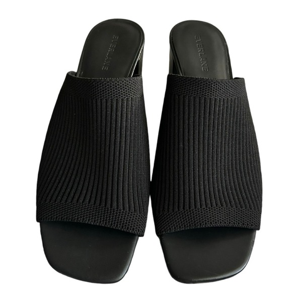 EVERLANE Knit Block Heel Mules‎ Open Toe Slip-On Sandals Black Size 7.5 - Picture 4 of 7